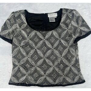 Papell Boutique Evening Black and White‎ PM Petite Medium EUC